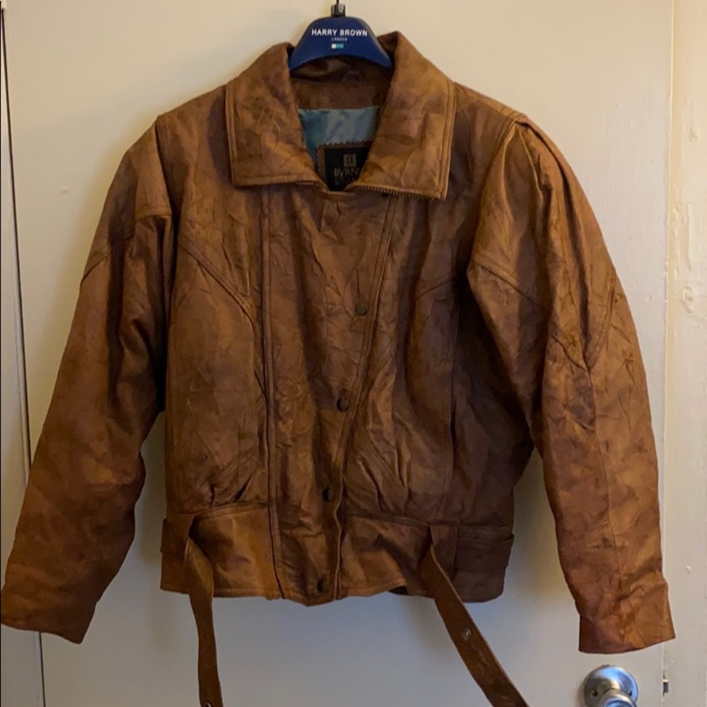 Women’s cropped vintage brown leather jacket- s - Picture 4 of 12